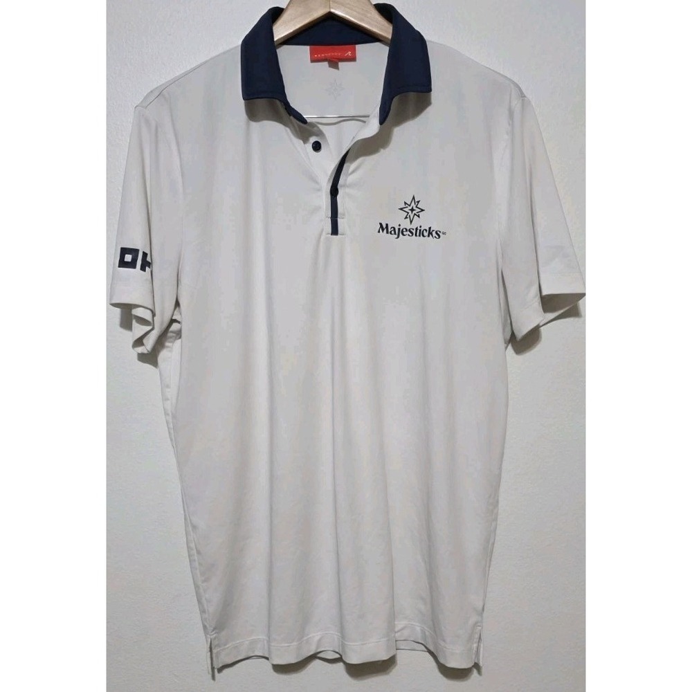 Redvanly Polo Shirt Men Sz M White Golf Performance Stretch Majestic Logo‎ EUC